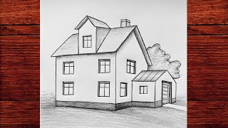 Karakalem Bir Ev Nasıl Çizilir - 3d Ev Çizimi Adım Adım - Çizim Mektebi Karakale