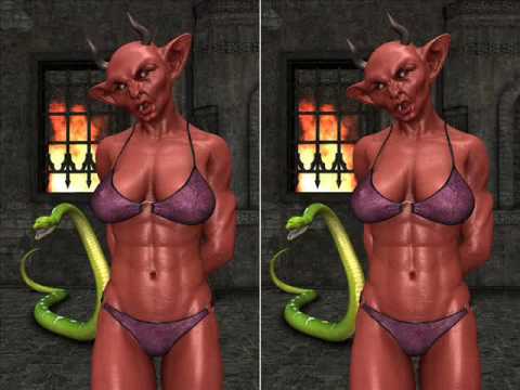 Devil Girl in 3D no glasses 3D crosseyed effect 