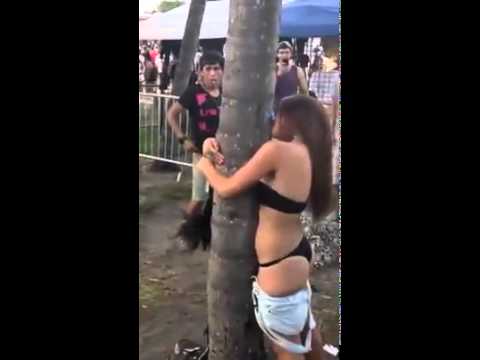 Телочку привязывают к дереву и сексуально унижают