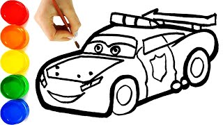 Disney Cars 3 Lightning McQueen Police Car Drawing & Painting for Kids