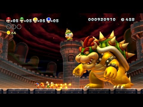 New Super Mario Bros. U -- Bowser Fireball Takedown in The Final Battle
