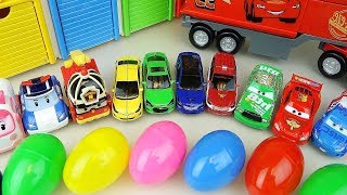 Cars and Robocar Poli car toys with surprise eggs play