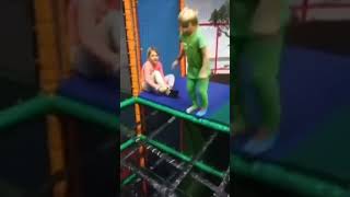 Kid Falls Of Net With Metal Pipe Fall Effect