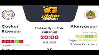 Çaykur Rizespor Alanyaspor İddaa Tahminleri 5 Kasım 2021