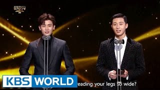 Park Seo Joon & Park Hyungsik from Hwarang presents an award [2016 KBS Drama Awa
