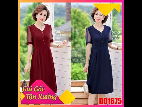 Đầm trung niên , đầm suông , ngắn tay dài phủ gối , kiểu dáng suông sang trọng Lz01684