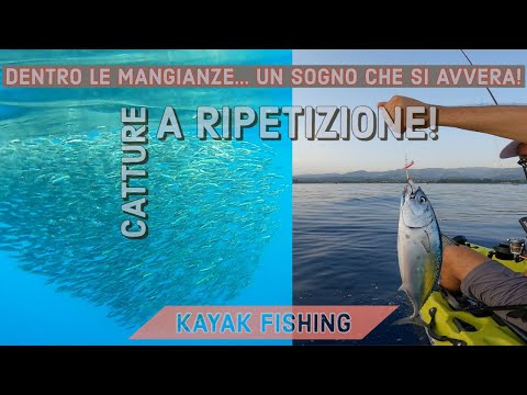 KAYAK FISHING DENTRO LE MANGIANZE! Tonnetti a spinning UNDERWATER VIDEO - little tunny spinning