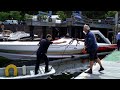 Donzi 43 ZR powerboat floated and fired-up at Penarth Marina