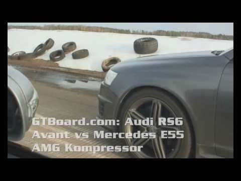 Audi RS6 Avant V10 BiTurbo vs Mercedes Benz AMG E55 Kompressor 50-270 km/h = GTBoard.com
