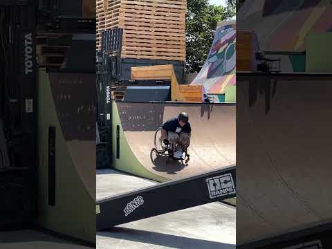 Man on wheelchair drops in on a forklift ‼️ #skatelife #skateclipsdaily #sendit