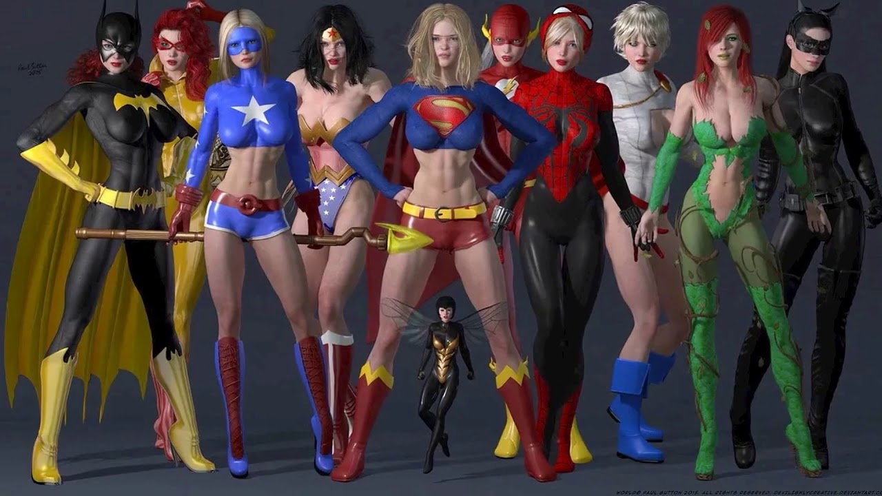 Cartoon Superhero Girl Ass And Shirtless Ripped Superhero Costume