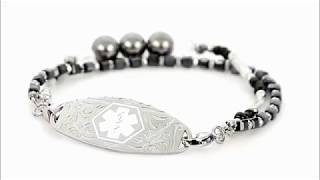 Black and Grey Pearl Stretch Medical Bead Bracelet Black and Grey Pearl Stretch Medical Bead Bracelet video thumbnail