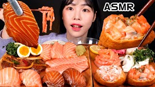 ASMR MUKBANG| RAW SALMON (SALMON SASHIMI,SALMON NOODLES,MARINATED SALMON,SALMON 