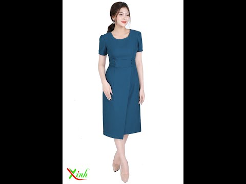 Đầm Suông A Tà Đắp Xanh Cổ Vịt DL629