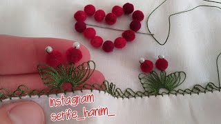 Kadife Boncukla Kiraz Iğne Oyası Modelivelvet Beaded Needle Lace