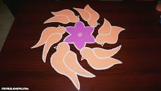 Six Birds Kolam Design With 9X5 Dots 9 Pulli Kolam