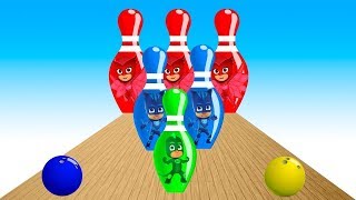 Pj Masks On Bowling Balls And Pins Learn Colors Finger Family Rhymes For Kids