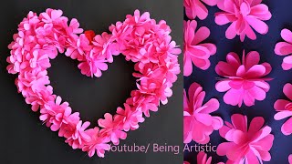 Paper Flower Heart Wall Decoration - Paper Craft - DIY Home Deocration - Paper Flowers