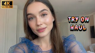 4K Blue Mesh Lingerie Try-On Haul Trendy Summer Transparent Clothes Fashion Review 2025