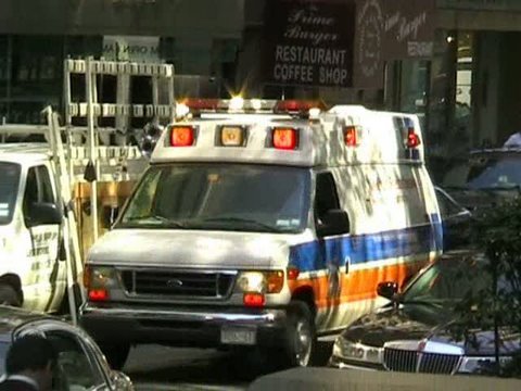 Ambulance blocked in NY traffic The klaxon you hear comes from a cab which