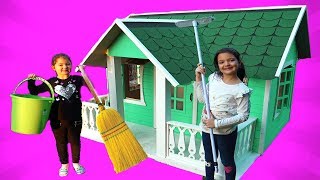 Masal and Öykü Cleaning  the Playhouse - Fun Kids 