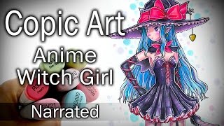 ~ Copic Art ~ Anime Witch Girl DRAWING (Narrated)