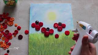 Button painting poppy flower: Fun summer crafts for kids