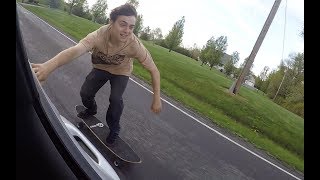 Skitching Car With A Longboard!