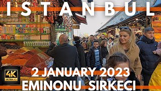 Istanbul Turkey 2023 Eminonu,Sirkeci 2 January Walking Tour | 4K ULTRA HD 60FPS