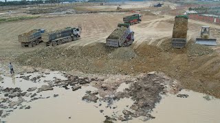 Good Activities Bulldozer Komatsu D61Px And Komatsu D41P Pushing Soil Truck 25,5Tons Unloading