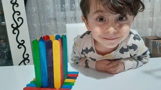 Renkli Dondurma Çubukları Ile Kalemlik Yapımı. Colorful Ice Cream Sticks And Pen Holder Making.