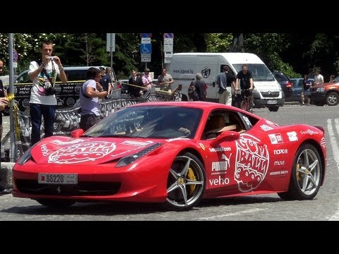 Gumball 3000 2011 2x red Ferrari 458 italia acceleration Spyker C8 Spyder