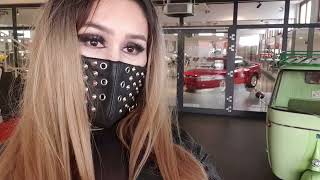 Granate Styling, Walking In Clic Car Museum,Thigh High Boots, High Heels, Miniskirt, Nice Mask