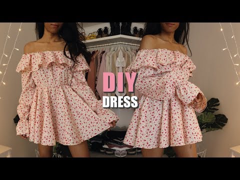 DIY OFF THE SHOULDER DRESS / How To Make A Dress With Sewing Pattern - YouTube