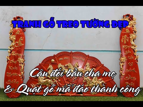 Tranh gỗ treo tường đẹp | Quạt gỗ bát mã và đôi bầu cha mẹ gỗ hương giá rẻ