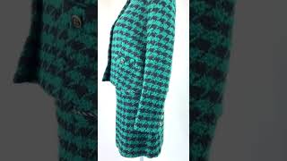 Sandro, Green/Black Houndstooth Wool Blend Jacket & Skirt