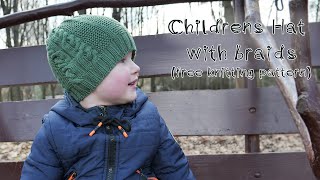 Детская шапка мальчику с косами спицами 🦎 Childrens hat knitting pattern