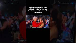 Jamie Lee Curtis Plants A Kiss On Michelle Yeoh Celebrating Her Win