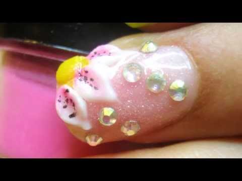 how to do 3D acrylic nail designs and simple white flower