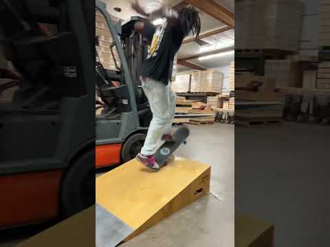 Rate this trick! 360 flip nose slide on a fork lift ‼️ #skatelife #skateclipsdaily