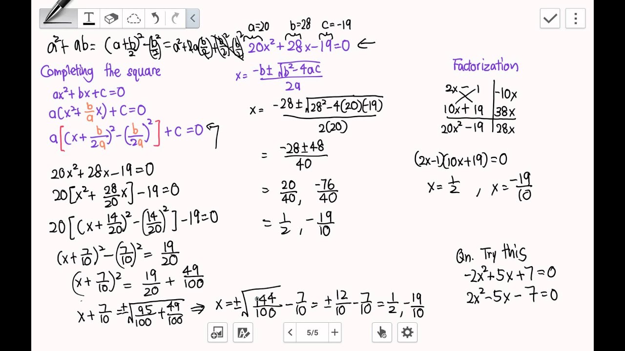 Solve Quadratic equation. Completing the square