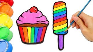 Yummy Rainbow Ice Cream Popsicle & Desserts Drawing, Coloring, And Painting For Kids