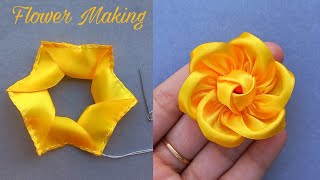 DIY Satin Ribbon Rose flowers | How to make ribbon rose | DIY: Ribbon Flower