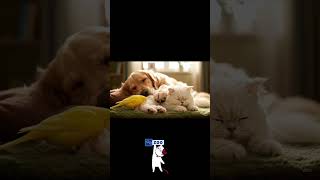 Dog And Cat Are Sleeping But The Bird Steals The Show