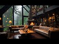 Relaxing Jazz Instrumental Music For Stress Relief - Cozy Living Room Inside Forest on Rainy Day 🌧️