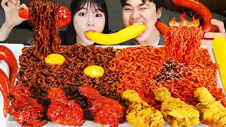 ASMR MUKBANG| 직접 만든 불닭볶음면 양념치킨 소세지 먹방 & 레시피 FRIED CHICKEN AND FIRE NOODLES EATIN
