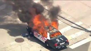Police Cars Burning & Being Dameged By Rioters In Protest Of Police Brutality Over George Floyd