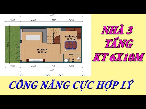MẶT BẰNG CÔNG NĂNG CÔNG TRÌNH NHÀ PHỐ 2 TẦNG KÍCH THƯỚC 6X10M