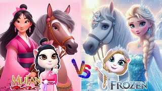 Frozen queen #elsa And her horse 🐴 Vs #princess mulan And her horse 🐎 #mytalking