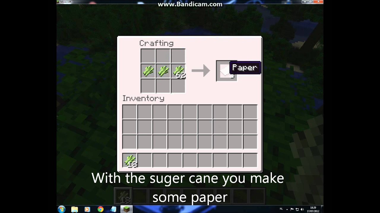 minecraft: how to craft; paper,books and bookshelves - YouTube